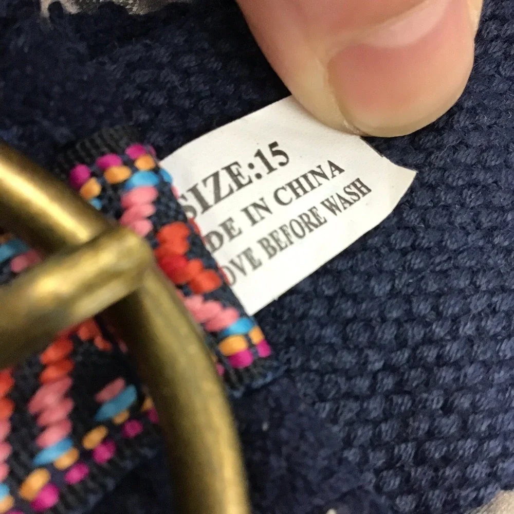 Vtg Sz 15 Fabric Belt‎ Navy Blue Lace Trim Pink Stripe Fits 36-41 Waist Boho